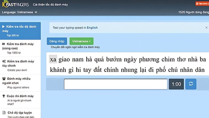 kiểm tra tốc độ đánh máy