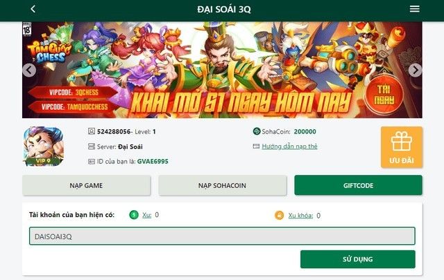 Hướng dẫn nhập giftcode khi chơi Đại Soái 3Q nhân dịp ra mắt game