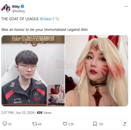 LMHT: Cựu BLV vô tình thể hiện tình cảm với Faker qua bộ cosplay Ahri Hall of Legends cực kỳ đáng yêu