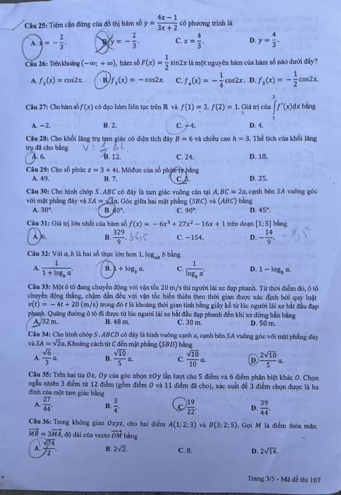 Đề thi toán THPT quốc gia 2024 mã số 107