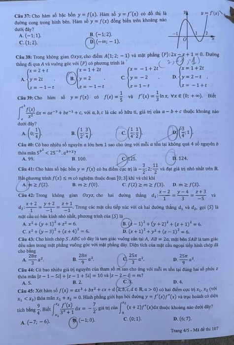 Đề thi toán THPT quốc gia 2024 mã đề 107