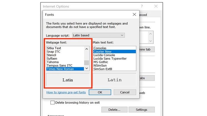 Cách thay đổi font chữ trên Windows 10 trong Internet Explorer