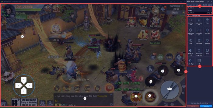 D-pad: Cho phép di chuyển nhân vật bằng cụm phím W A S D và có thể thay đổi được.