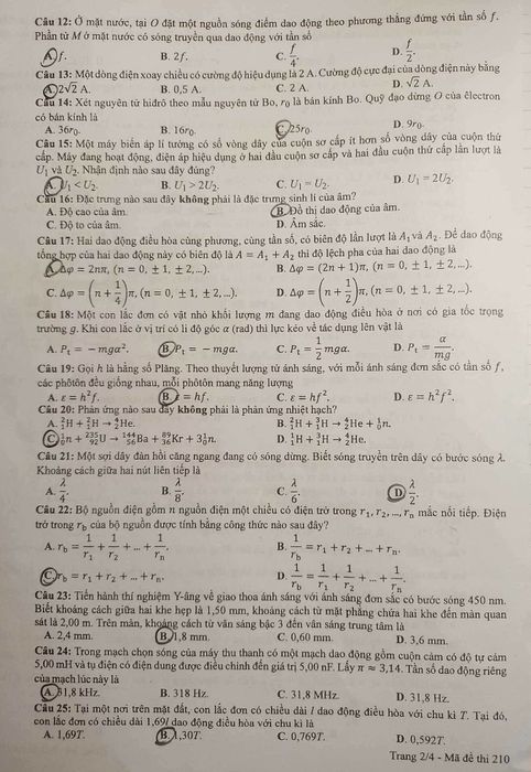 Đề thi môn Vật lý kỳ thi THPT quốc gia 2024 chính thức