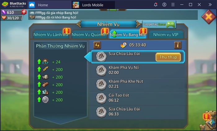 Khám phá hệ thống nhiệm vụ và cách chơi cơ bản trong Lords Mobile