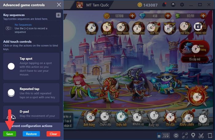 Cài đặt điều khiển game trong MT Tam Quốc khi chơi trên BlueStacks