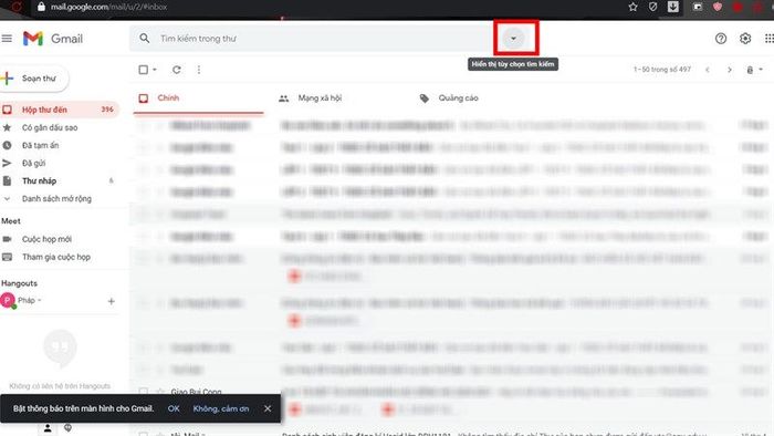 Bước 2: Nhập nội dung thư cần tìm kiếm vào ô tìm kiếm trên giao diện Gmail.