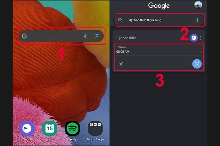 Cài đặt báo thức bằng Google Search