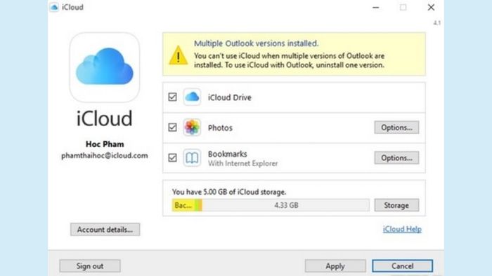 Đồng bộ hóa dữ liệu khi đăng nhập iCloud trên máy tính