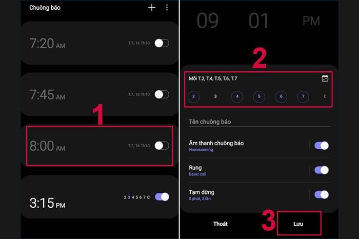 Hướng dẫn cài đặt báo thức số 7