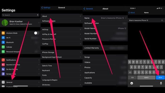 Đổi tên iPhone mới trực tiếp trên thiết bị