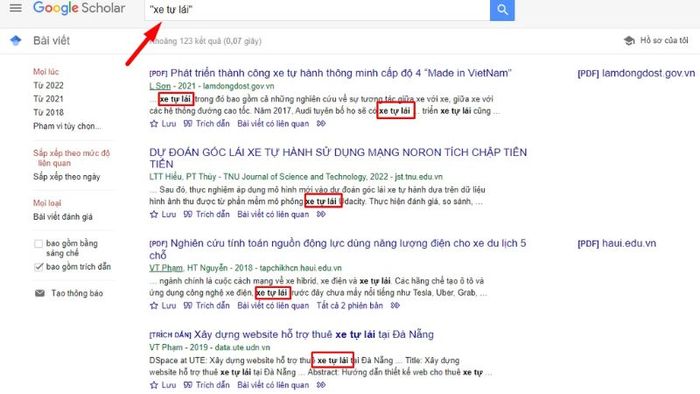 Các tính năng của Google Scholar