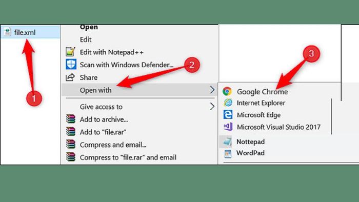 Bước 2: Nhấp chuột phải, chọn Open with và chọn trình duyệt web mà bạn muốn sử dụng để mở.