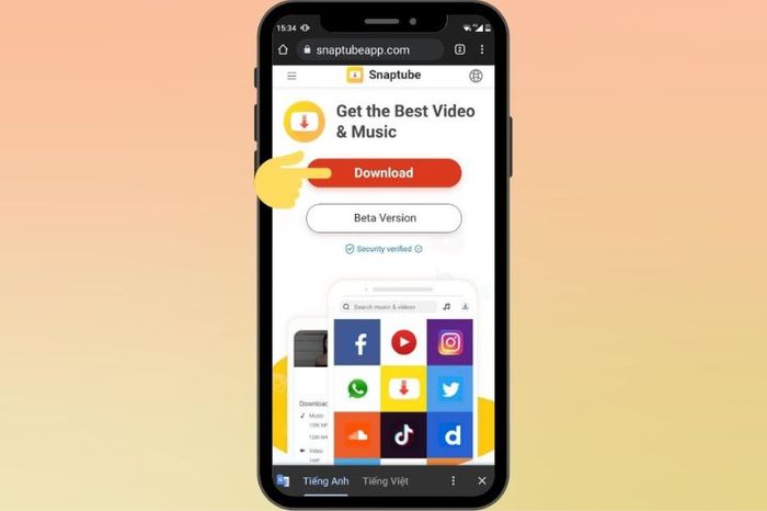 Bước 2: Khởi chạy ứng dụng SnapTube, nhập tên video mà bạn muốn tải vào ô tìm kiếm. Sau đó, nhấn vào biểu tượng mũi tên để tải xuống video.