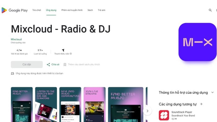 Bước 2: Tìm kiếm từ khóa Mixcloud trên thanh tìm kiếm.