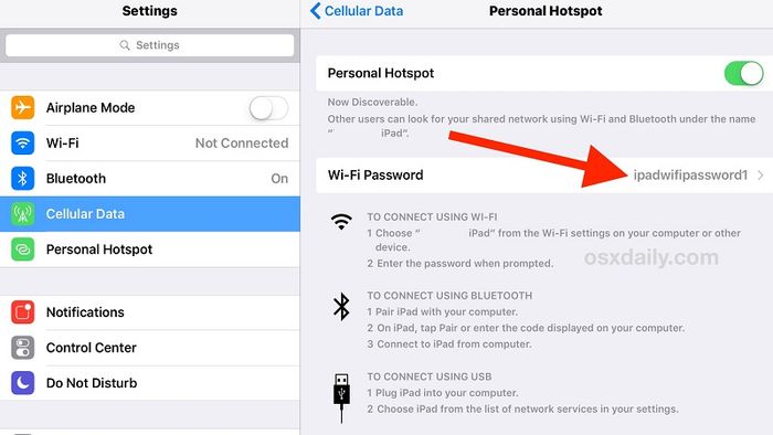 Mở Personal Hotspot để kết nối với Wi-Fi