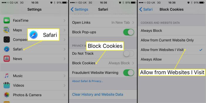 Bật cookie trên Safari của iPhone