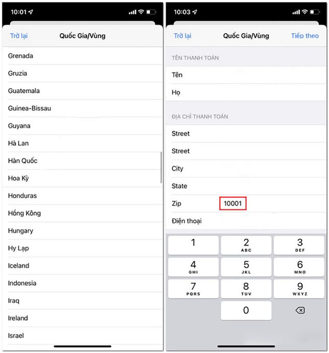 Mã Zip Code khi cài đặt chuyển vùng trên iPhone không chính xác