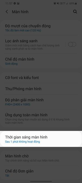 Cách điều chỉnh thời gian hiển thị màn hình Galaxy S20