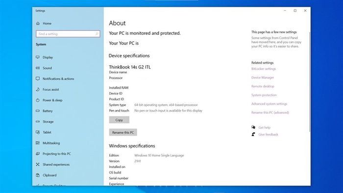 Cách xem thông tin về phiên bản Windows 10 bằng ứng dụng Settings