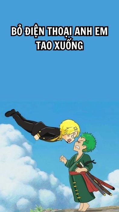 Hình nền bỏ điện thoại tao xuống của One Piece với tư thế hài hước.