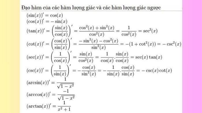 Công thức tính đạo hàm số 4