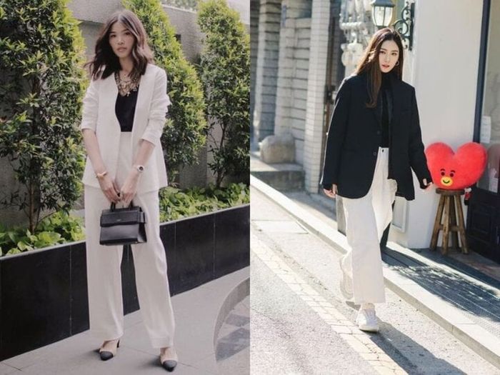 Phối blazer với quần trắng không chỉ làm giảm đi sự cứng nhắc của trang phục mà còn tôn lên được sự cuốn hút và phong cách.