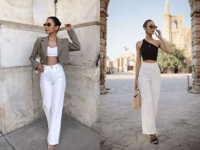 Set đồ quần trắng phối cùng áo croptop là sự lựa chọn tuyệt vời cho các cô nàng hiện đại, yêu thích khám phá bản thân.