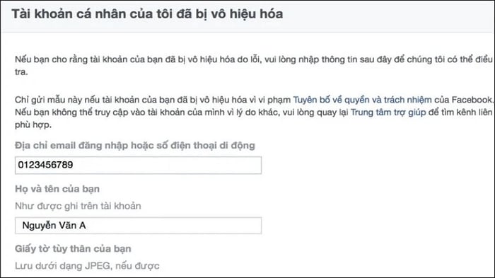 Cách khôi phục tài khoản Facebook bị vô hiệu hóa bằng cách thứ hai