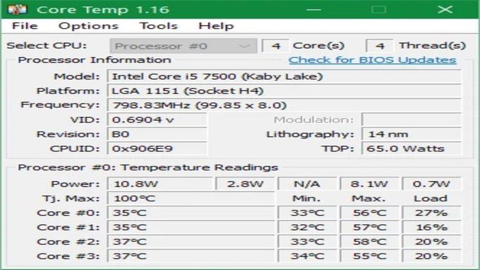 Kiểm tra nhiệt độ CPU 