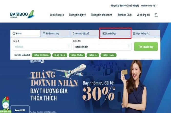 Check-in trực tuyến Bamboo - Bước 5