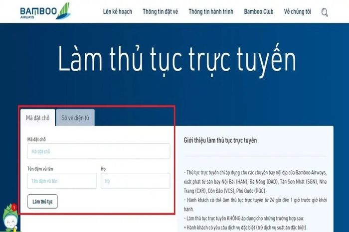 Check-in trực tuyến Bamboo - Bước 6