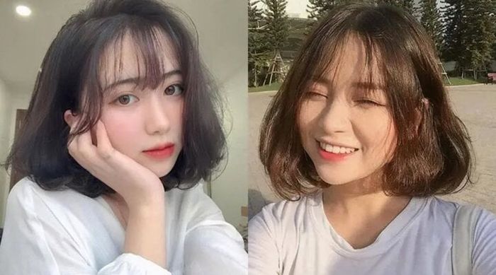 Đây là kiểu tóc phù hợp cho những chị em có khuôn mặt đầy đặn. Một kiểu tóc tỉa layer đuôi và uốn cụp chắc chắn sẽ làm cho gương mặt trở nên dễ thương và nữ tính hơn.