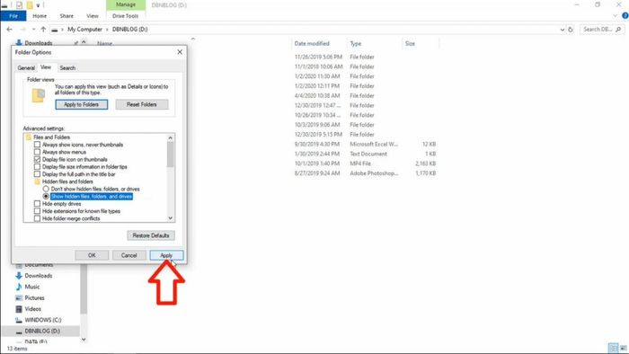 Cách hiện file ẩn trong Windows 10, bước 3
