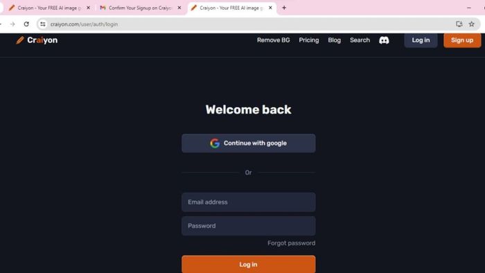 Bước 4: Đăng nhập vào phần mềm Craiyon AI