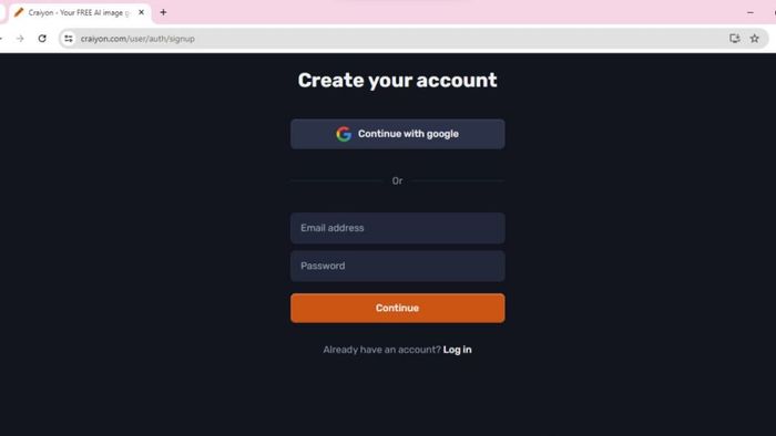Cách đăng nhập vào phần mềm Craiyon AI - Bước 2