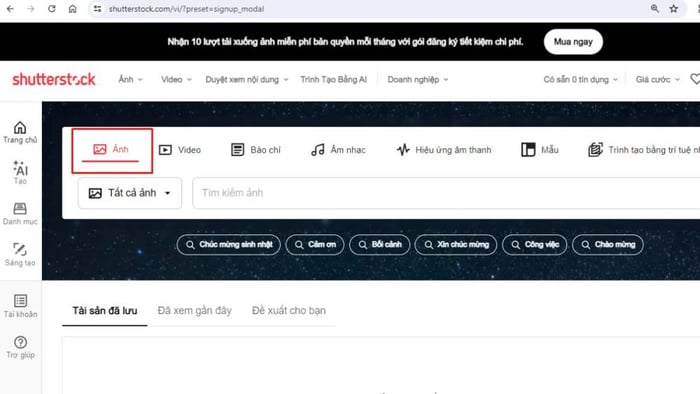 Hướng dẫn tìm kiếm ảnh trên Shutterstock bước 1