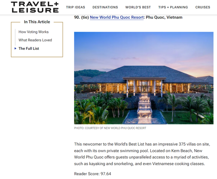 New World Phú Quốc Resort lọt vào danh sách 'Top 100 khách sạn hàng đầu trên toàn cầu' - 2
