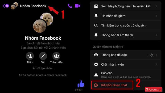 Cách giải quyết thoát khỏi nhóm trên Messenger bước 2