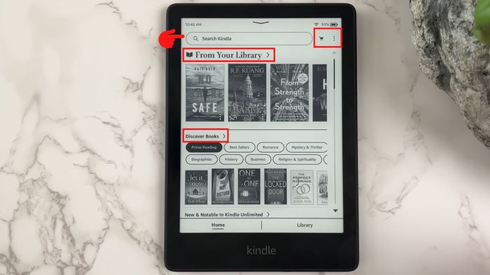 Giao diện chính và các phím chức năng của Kindle