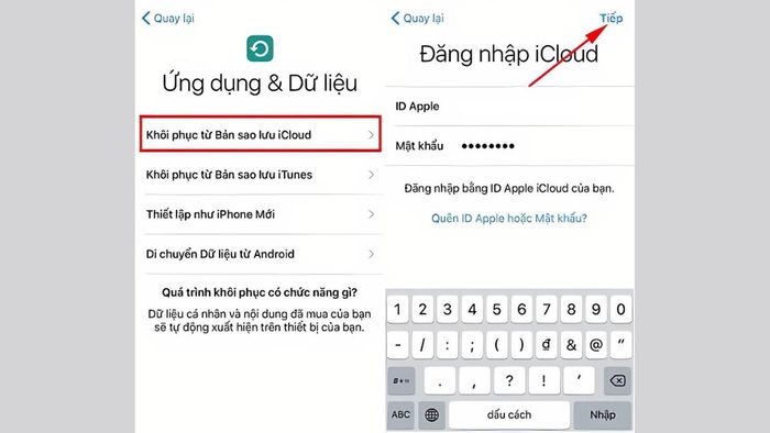 Hướng dẫn khôi phục cài đặt tải hình ảnh từ iCloud về iPhone, bước 6