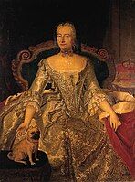 Chân dung Henriette Marie của Brandenburg-Schwedt cùng một chú Pug, năm 1747