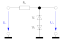 Hai diode Zener kết hợp để cắt đỉnh của tín hiệu xoay chiều