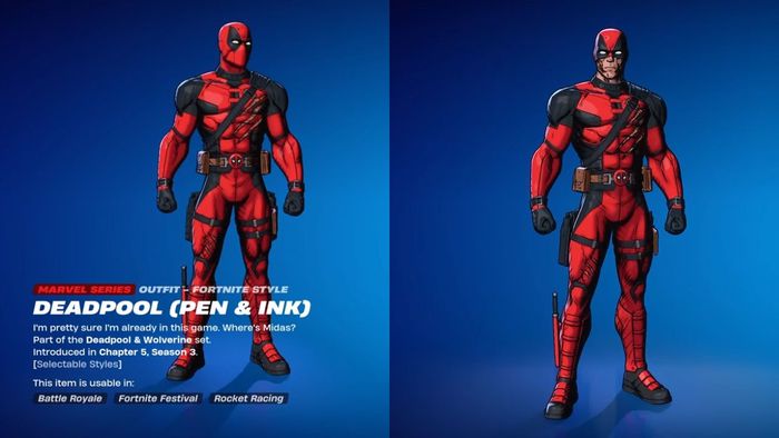 Trang phục mới Fortnite Deadpool (Bút và mực)