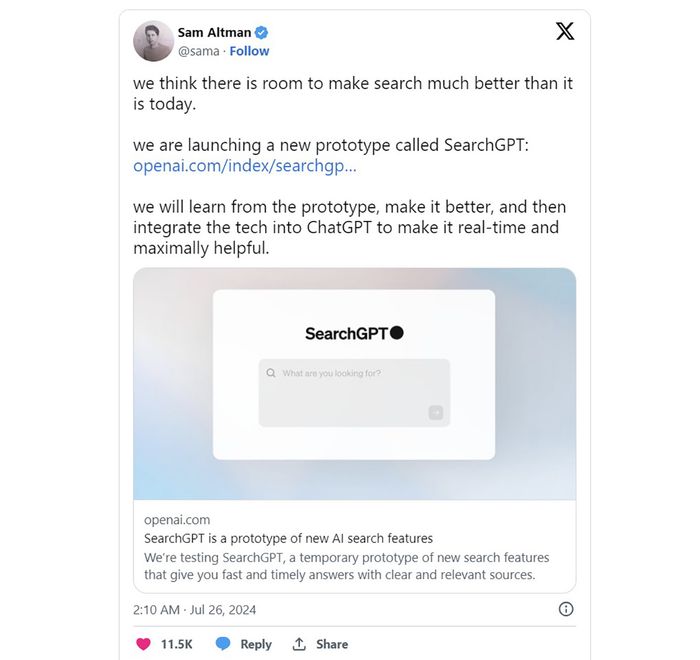 OpenAI bước vào thị trường công cụ tìm kiếm với SearchGPT