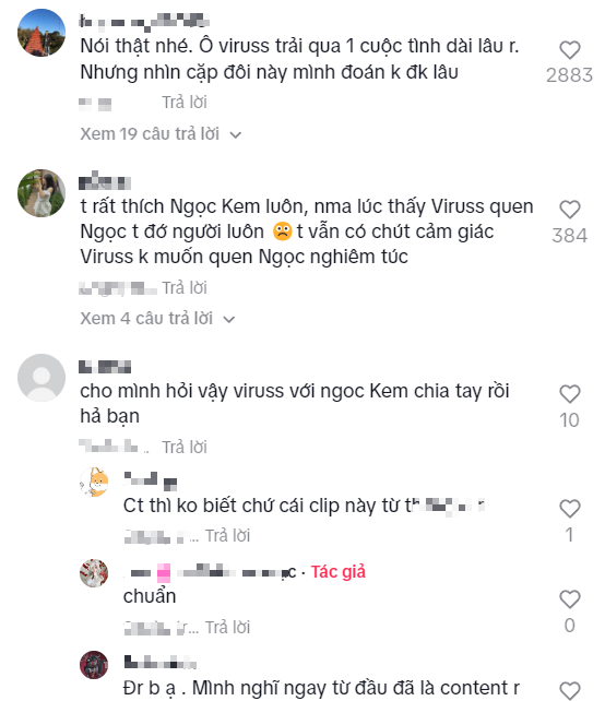 ViruSs và Ngọc Kem bất ngờ phản hồi về tin đồn chia tay.