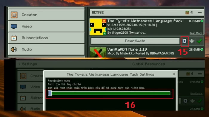 Hướng dẫn thêm Tyel Vietnamese 1.6.1 vào Minecraft 1.20.80 APK: Bước 6