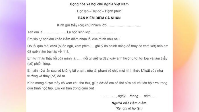 Hướng dẫn cách viết bản kiểm điểm cấp 2 khi không làm bài