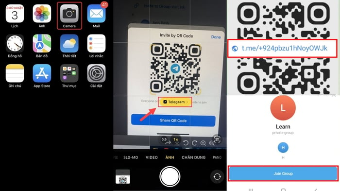 Quét mã QR Telegram để vào nhóm trên iPhone - Bước 1