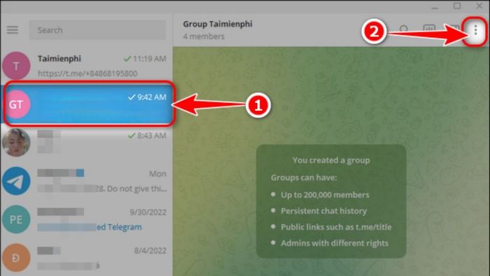 Cách rời nhóm Telegram trên máy tính – Bước 1